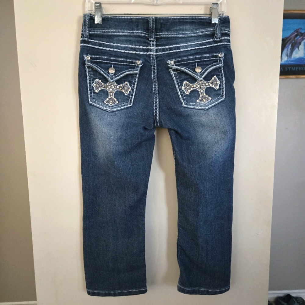 Illegal Y2K Women's Blue Jeans with Embellished Pockets Capris Cut Offs Womens 5